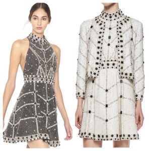 Alice + Olivia hollie Cream and Black Embellished Midi Dress